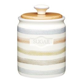 KitchenCraft Classic Collection Striped Ceramic Sugar Container, 800 ml (28 fl oz) - Cream, Stripes, 10.5 x 10 x 16.5 cm