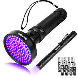 ANYGO UV Flashlights - 100 LED 395nm Black Light and 3W Mini 365nm UV Pocket Pen Flashlight, Pet Urine & Stain Detector for Dog/Cat, Bed Bugs, Scorpions, Dry Stains (2 Pack)