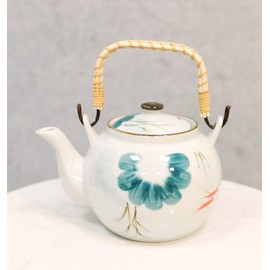 Ebros Feng Shui Yin Yang Japanese Koi Fish Pair In Lily Pond Design Ceramic Tea Pot 38OZ With Bamboo Handle Home Decor Asian Living Teapot Decorative Party Hosting Dining Table Accent Collectible (1)