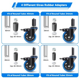 Enyke 4 Inch Prep Table Cater Wheels Set of 4, Threaded Swivel Expanding Stem Casters with Brake Fit 7/8", 1", 1-1/2", or 1-5/8" ID Tube Leg for Stainless Steel Table, Cart