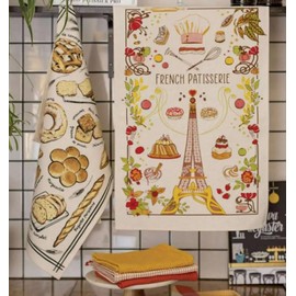 Torchons & Bouchons, French Patisserie & Eiffel Tower French Printed Tea/Kitchen Towel, 100 Percent Cotton