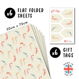 Birthday Wrapping Paper - 6 Sheets of Wrapping Paper - Colourful Shrimp - Sea Animals - Gift Wrapping Paper Kids - With Stickers - Recyclable - by Central 23`