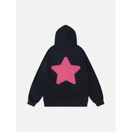 Aelfric Eden Womens Oversized Hoodies Star Graphic Print Hooded Sweatshirts Long Sleeve Y2k Streetwear Fall Outfits 2025 Black X-Small