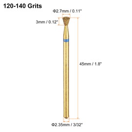 sourcing map 5pcs 120-140 Grits Diamond Grinding Bit 2.7mm Inverted Cone Head 2.35mm Shank 3mm Length Titanium Plated Stone Sanding Drill Bits Rotary Tool for Nails Grinding Polishing