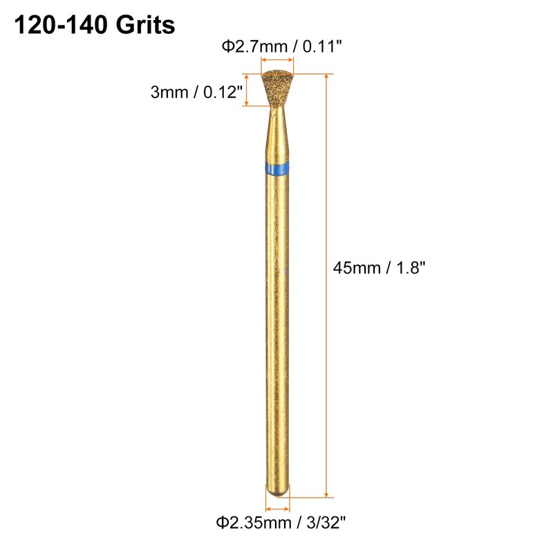 sourcing map 5pcs 120-140 Grits Diamond Grinding Bit 2.7mm Inverted