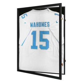Black Wood Lockable Jersey Shadow Box Frame UV Resistant Sports Jersey Display Case Wall Mount Jersey Showcase with Dual Hangerscolor: Black, size: 60*80*4cm