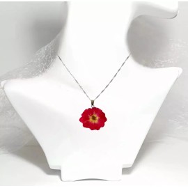 Dtup Collar De Flor Natural Auténtica Rosa Real Resina Plata S925