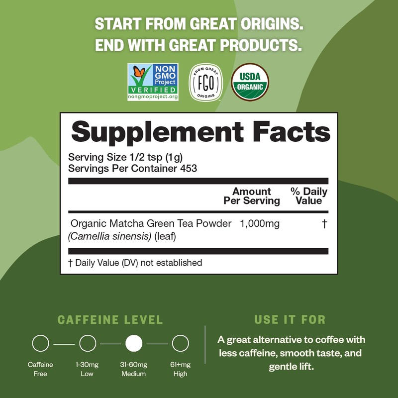 FGO Organic Matcha Green Tea Powder, Japanese Culinary Grade for