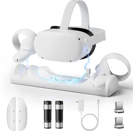 Magnetic VR Charging Dock for Me-ta Quest 2 & Controllers, Fast Simultaneous Charging Station with 2000mAh Rechargeable Batteries, LED Indicators, USB-C Adapter & Safety Protection