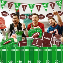 178Pcs Football Party Supplies Football Tableware Set Serve 25, Football Party Decorations Football Birthday Party Decorations Football Game Day Tailgate Party Decorations Football Decorations