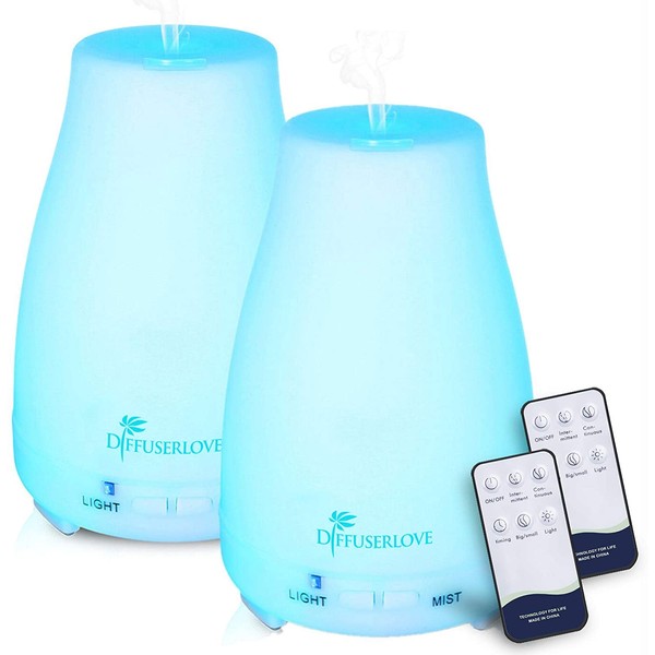 Diffuserlove 2 Pack Essential Oil Diffuser 200ML Remote Control Ultrasonic Aromatherapy Diffuser Mist Humidifiers with Waterless Auto Shut-Off for Bedroom Office Yoga