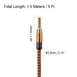 MECCANIXITY Aux Cable 3.5mm Male to Male Nylon Braided 5Ft 4 Pole Hi-Fi Stereo Sound Auxiliary Cord Orange for Earphones, Smart Phones, Home/Car Stereos, Speakers, Computers