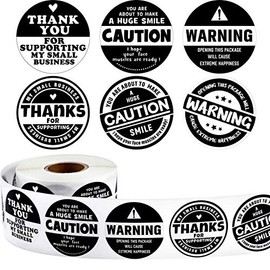 600 Pieces Thank You Roll Stickers Black and White Extreme Happiness Sticker Thank You for Supporting My Business Sealing Label Decor for Business or Personal Wrapping Supplies 1.5 Inch