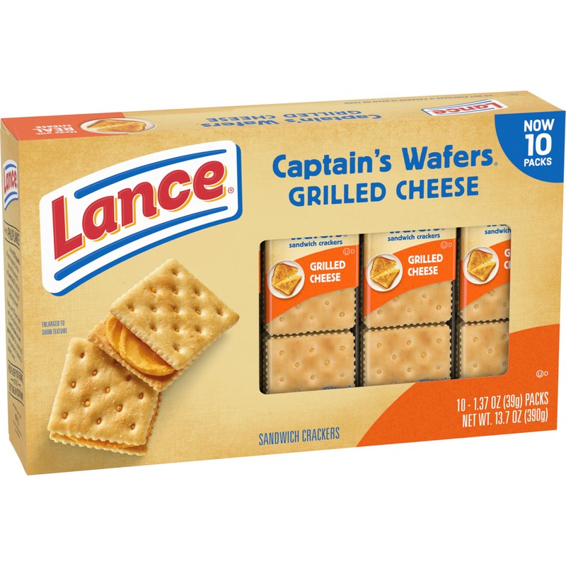 Lance Sandwich Crackers, Captain's Wafer Grilled Cheese, 10 Individual Packs,