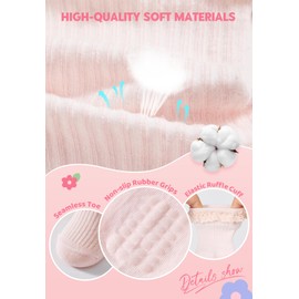 Zando Girls Ruffle Socks with Grippers Toddler Girl Grippy Socks 4T-5T for Preemie Newborn Infant Baby Girls Kids - Cotton Seamless Girls Stockings Ankle High with Lace Frilly Edge White*6