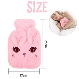 Hot Water Bottle with Cover Soft Fluff Hot Water Bottle - Comfortable/Safety/Heat Retention/Good Performance - Best Christmas & Winter Gifts for Children, Removable and Washable Hot Water Bottle (A)