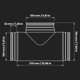Repa Market Metal 3-way/T-shape duct distributor connector, branch for ventilation, 150 mm diameter, pipe hose adapter, duct connector, branch extension for exhaust hose, air conditioning