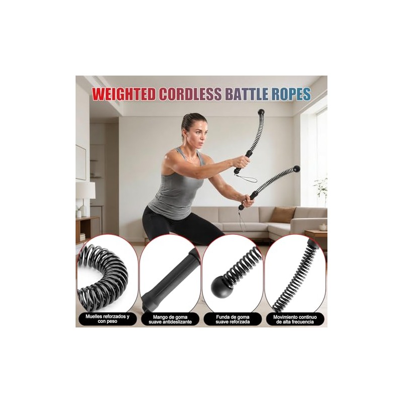 Weighted Cordless Battle Ropes,2PCS Cuerdas de Batalla sin Cuerda,Cuerda de