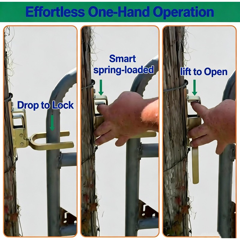 2 Pcs Instant Locking Gate Latch Heavy-Duty One-Hand Gate Latch