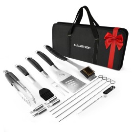 HAUSHOF 15PC Grilling Accessories BBQ Grill Set Barbecue Utensils 16.5" Spatula Fork NEW