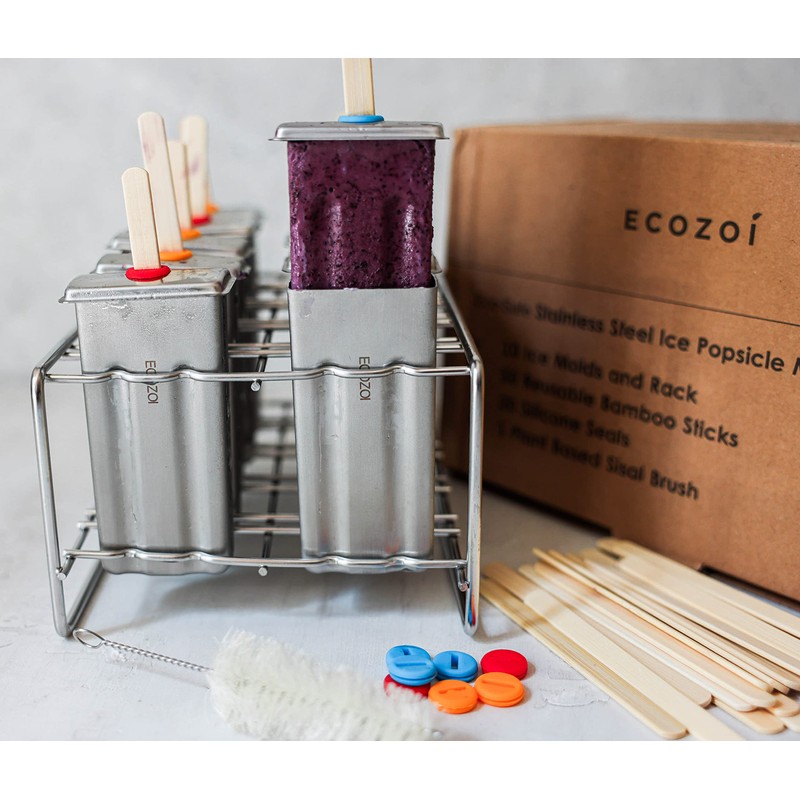 ecozoi Stainless Steel Popsicle Molds and Rack - 10 Square