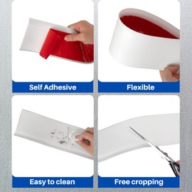 COUKIU Flexible Baseboard Molding Trim, 4 Inch x 20 Feet Self-Adhesive Vinyl Wall Base Cove Base, Peel and Stick Rubber Wall Base Moulding Trim(S100, White)