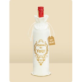 Wine Gift Bags – “Cheers to You” Design with Elegant Gold Foil Floral Pattern, Soft Satin Pouch for 750ml Bottles – Perfect for Holiday, Wedding, Birthday & Housewarming Gifts (1-Pack)