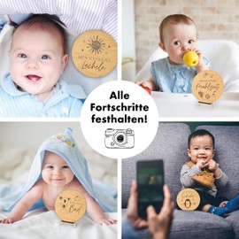 sagl.tirol Milestone Cards Baby Made of Wood [100% Natural] 30 Milestones Made of Beech Wood as a Gift for Birth I Baby Shower I Gift Ideas for Expecting Mothers I Parents I Gift Birth (Baby)