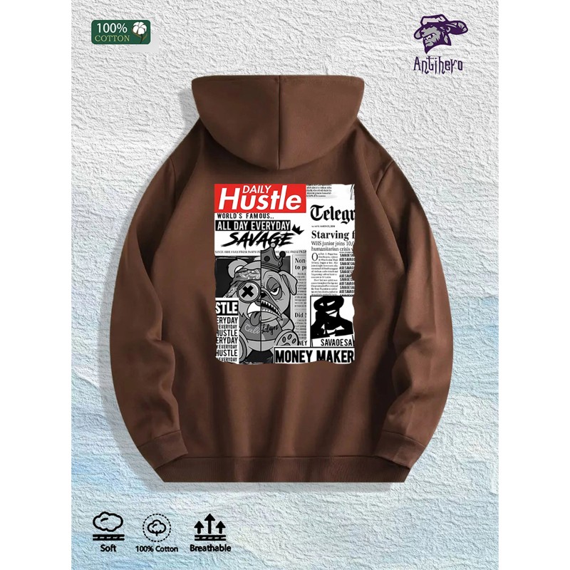 Daily Hustle Newspaper Graphic Hoodie 100% Cotton US Warehouse 7