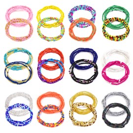TOBENY 27-50 Inch Waist Beads for Women 24PCS Plus Size African Waist Beads Colorful Belly Beads Summer Bikini Jewelry Bead Body Chain Set