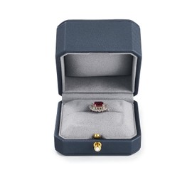 Woodten Octagonal Ring Box - PU Leather Engagement Proposal Jewelry Gift Box with Microfiber Lining (Blue, 2.95") - Valentine's Day & Christmas Gift for Her