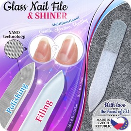 GLADZY - Juego de limas de uñas de cristal checo, multifuncional, superficie grabada de doble cara, manicura y pedicura, herramienta profesional para el cuidado de uñas, calidad de la UE