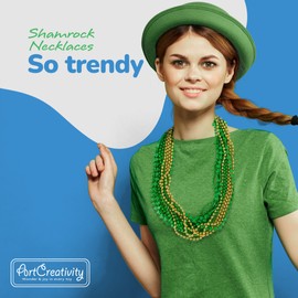 ArtCreativity St Patrick’s Day Beads Necklaces - Set of 12 - St Patricks Day Accessories - Shamrock Green Day Beaded Necklace for Mardi Gras Decor, Irish Throw Costume Party - Green Party Favors