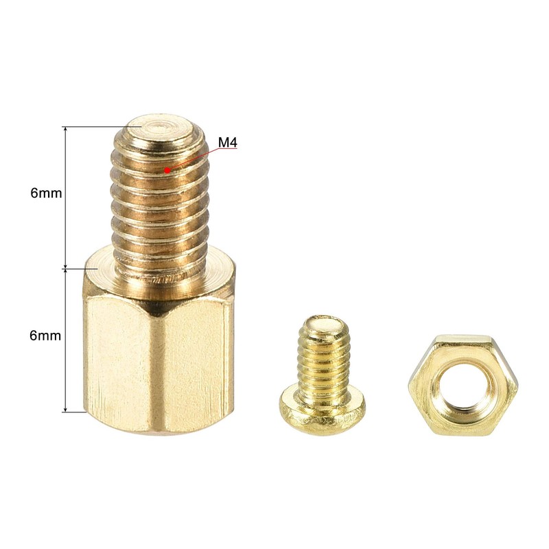 sourcing map 10 Sets M4 Hexagonal Brass Spacers 6 mm
