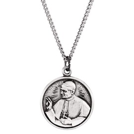 Solid 925 Sterling Silver 25mm Round Pope John Paul II Charm Pendant Chain Necklace 18"