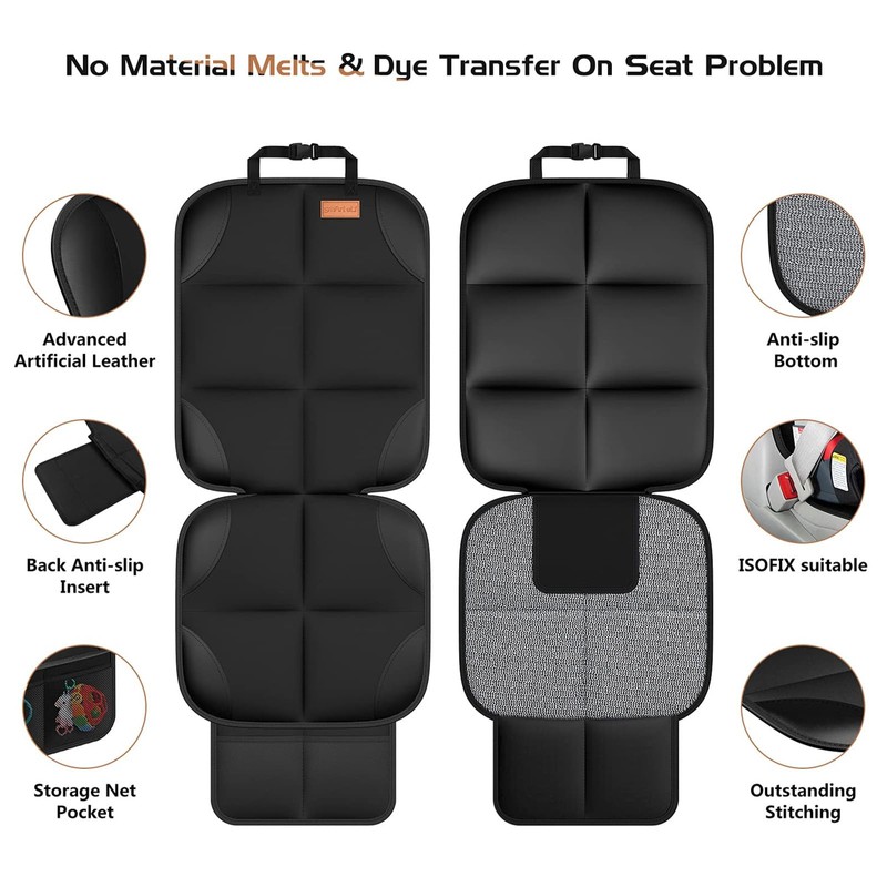 Non-Slip Backing Backseat Car Organizer Kick Mat with Storage Pockets,