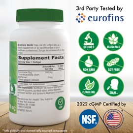 Health Thru Nutrition CoQ-10 100mg with BioPerine Softgels | Naturally Fermented USP Grade Coenzyme Q10 | 3rd Party Tested | Cardiovascular & Mitochondria Function Support | Non-GMO (Pack of 120)