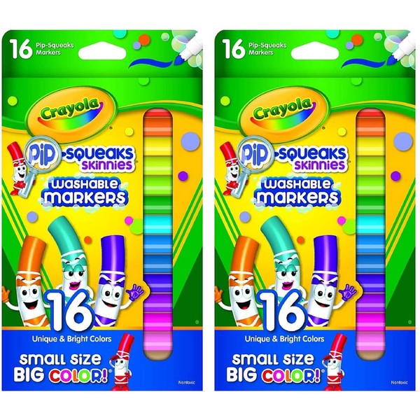 Crayola Washable Markers | Pip Squeaks Skinnies | Fine Lines | 16 Count (2-Pack)