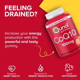 Qunol Qunol CoQ10 Gummies, CoQ10 100mg, Delicious Gummy Supplements, Helps Support Heart Health, Vegan, Gluten Free, Ultra High Absorption, 2 Month Supply (60 Count, Pack of 2)