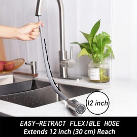 Trywell Kitchen Faucets Brushed Nickel Stainless Steel Sink Faucet with Pull Down Sprayer Single Handle Modern Faucet with 1 or 3 Hole Deck Plate Water Tap for Kitchen Laundry Rv Bar (CS-101)