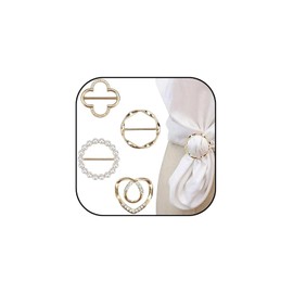 IQIC 4PCS Scarf Ring for Women T-shirt Ties Clips Pearl Round Shirt Clip Flower Heart Metal Circle Clip Clothes Corner Knotted Button Fashion Clothing Circle Buckle Jewelry (gold)
