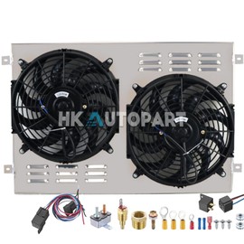 HKAUTOPART Performance Aluminium Radiator Shroud + 2 x 12 Inch Fans Compatible with 1973 1974 Dodge Challenger Charger 3.7L L6 5.2L 5.6L 5.9L 6.6L 7.9L V8 & 1974 Plymouth Satellite L6 V8