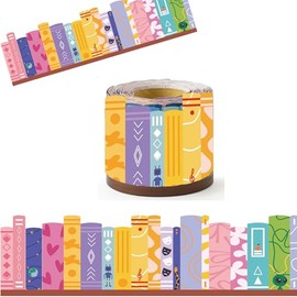 Colorful Bookshelf Border Trim - Back to School Books Rolled Border Trim Bookshelf Bulletin Board Set Library Classroom Office Chalkboard Kindergarten Elementary Home Wall Party Decoration (68.9ft)
