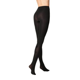 Goldenpoint Women's Striped Back Tights with Floral Flock Anatomical Strap and Hygienic Gusset, black