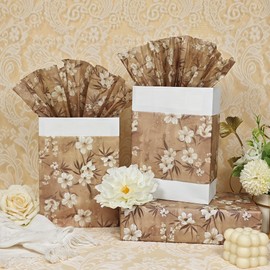 Vintage Tan Almond Flower Pattern Tissue Paper 30 Sheets 20 x 14 In, Decorative Floral Gift Wrapping Tissue Paper for Gift Bag Stuffing Packaging Bouquet DIY Crafts Wedding Birthday Mother's day Party