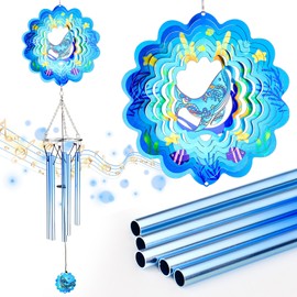 Wind Chines with Whale 3D Wind Spinner, 22" Windchimes Outdoors Small, Metal Hanging Garden Spinners Gifts for Memory Mothers Day Yard Patio Porch Outside Home Backyard Decor