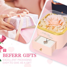 Beferr Gifts for Women Birthday Gifts Preserved Real Rose with Necklace Eternal Roses Forever Flowers for Delivery Prime Mother's Day Mom Gifts for Grandma Daughter Wife Sister