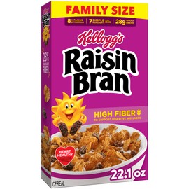 Kellogg’s Raisin Bran Breakfast Cereal, High Fiber, 28g Whole Grain, Family Size, 22.1 oz