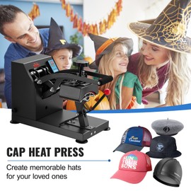 VEVOR Heat Press 6x3.75Inch Curved Element Hat Press Clamshell Design Heat Press for Hats Rigid Steel Frame No Stick Digital LCD Timer and Temperature Control (6x3.75Inch Clamshell Design)