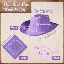JOINSI 12 Pieces Cowboy Hat with Paisley Bandanas and Sunglasses Cowgirl Party Hat for Men Women